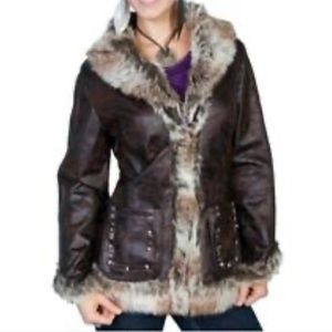 Scully Ladies Mottled Faux Shearling Dark Brown Jacket